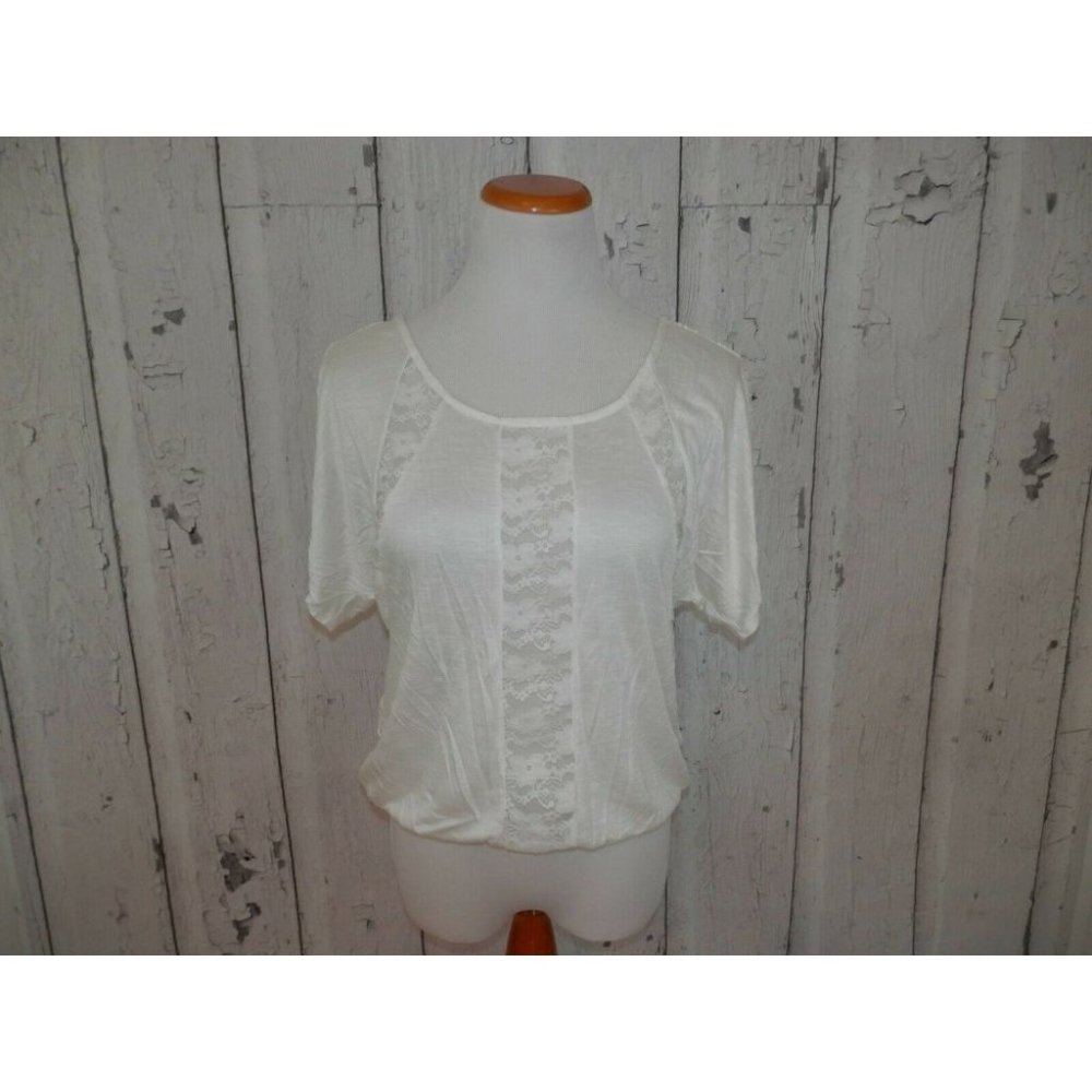 NEW Annabelle USA Womens Medium Ivory Batwing Elastic Waist Thin Lace Shirt 2722